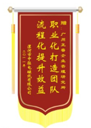 中聯(lián)電磁線總經(jīng)理贈(zèng)送正睿咨詢(xún)職業(yè)化打造團(tuán)隊(duì)，流程化提升效益錦旗